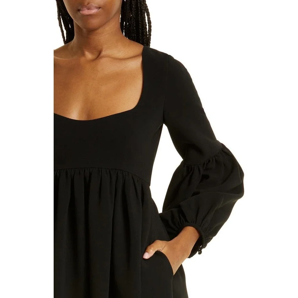 cinq á‎ sept Dorina Puff Sleeve Crepe Mini Dress with Pockets Black NWOT Size 4 - Picture 4 of 16